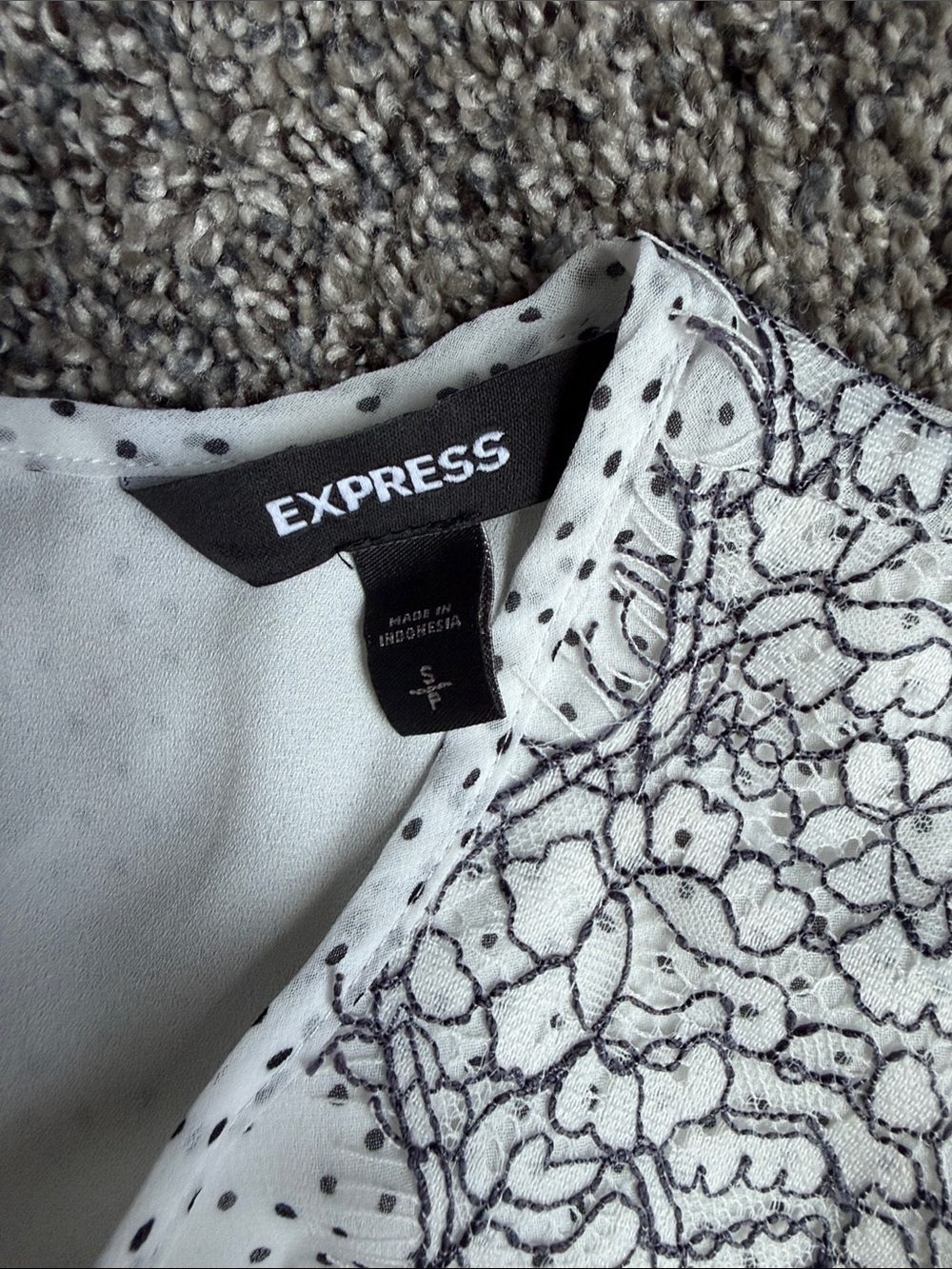 Express White Blouse with Black Lace-Style Print - Picture 2 of 2